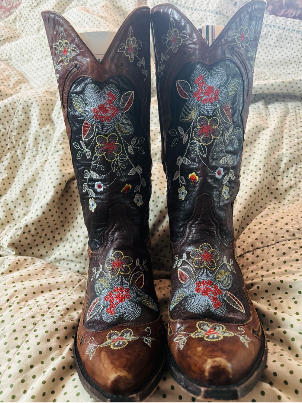 Old Gringo Brown Leather Western Boots with Multicolor Floral Embroidery